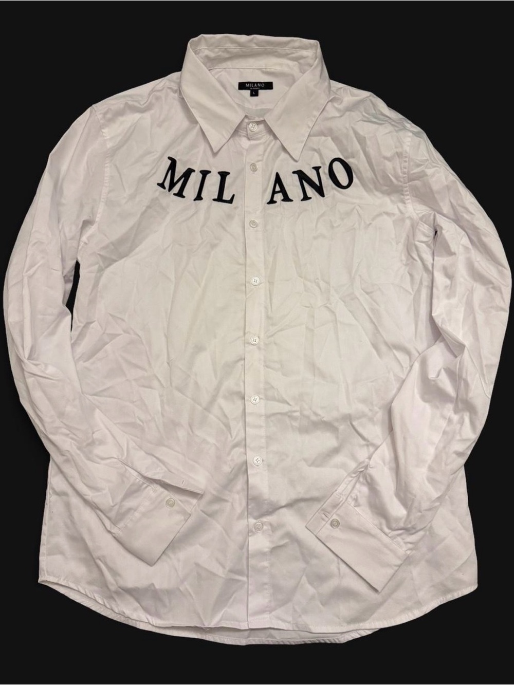 Milano Di Rogue White Button-Up Shirt with Black Chest Logo